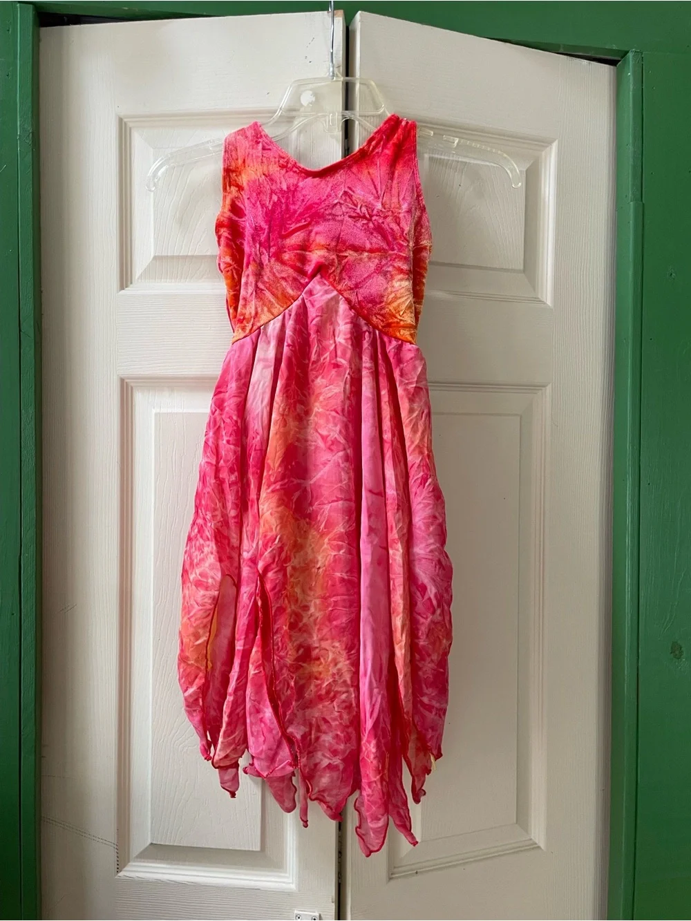 Girls Pink & Orange Tie-Dye Handkerchief Hem Dance Dress